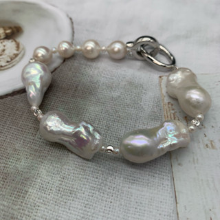 🎀小小飾品🎀原創天然海水珍珠手鍊炫彩特大巴洛克珍珠圓珠手鏈 珠光極亮炫多彩光手鍊款 個性時尚歐美風顆顆獨一無二