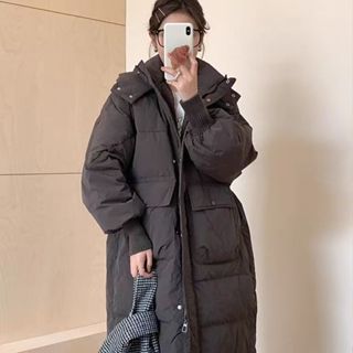 爆版羽絨服女新版韓國加厚寬鬆時尚過膝中長版90白鴨絨超長高檔羽絨外套jacket women 大尺碼 韓版加厚 保暖 K