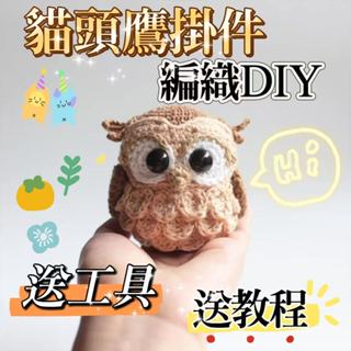免運🌈編織DIY貓頭鷹 毛線鉤針材料包 可愛貓頭鷹掛件 自製鑰匙圈 手工編織diy材料包 送女友禮物 送教程+工具