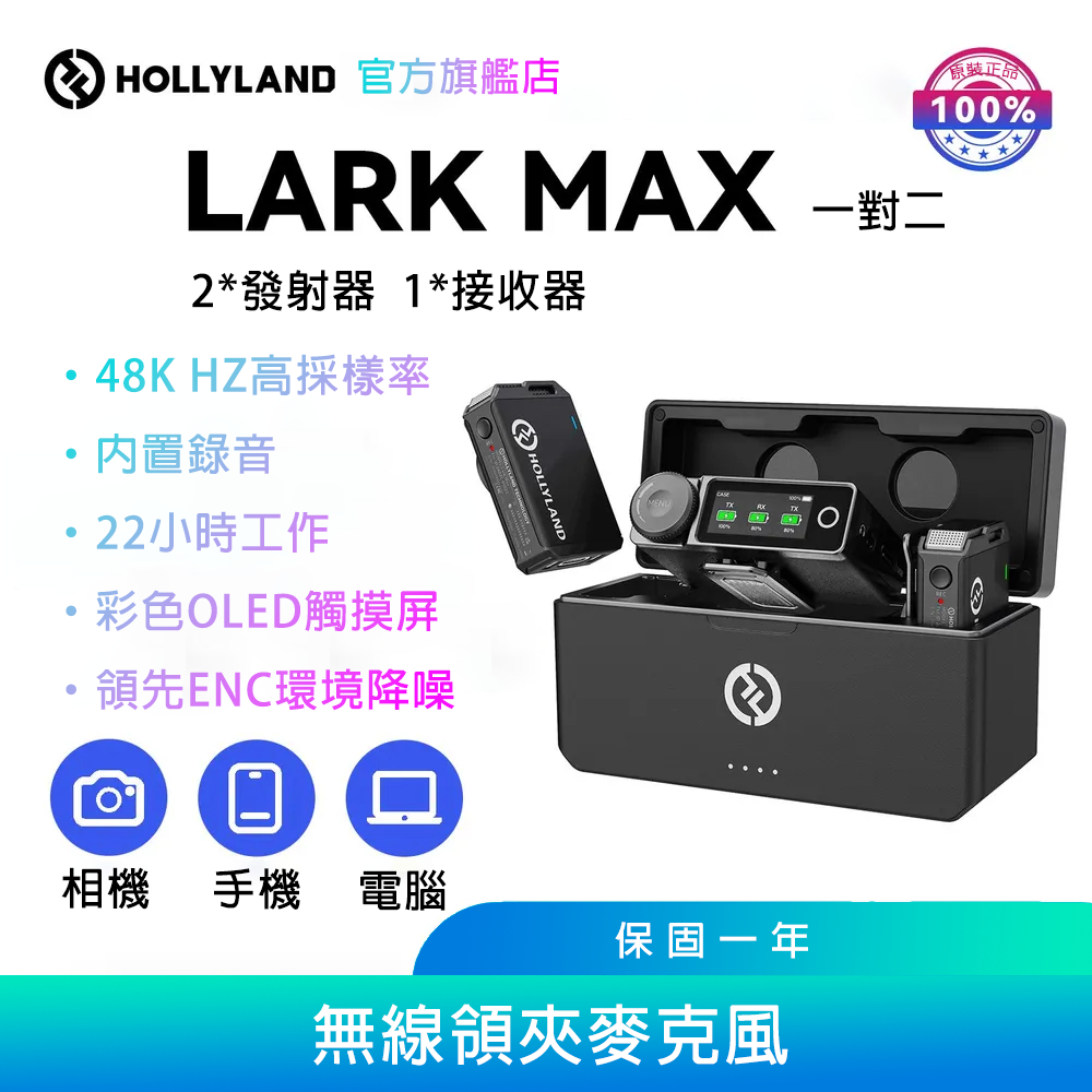 【HOLLYLAND】LARK MAX 無線麥克風 黑色｜一對二｜官方代理｜專業麥克風｜訪談收音｜直播｜降噪｜領夾式