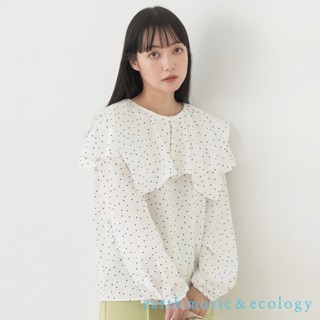 earth music&ecology 素面/圓點層次翻領長袖襯衫上衣(1N41L0C0500)