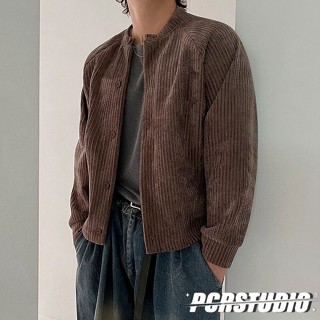 【PCRSTUDIO】外套 燈芯絨 開衫外套 短版 上衣 長袖 寬鬆 鈕扣 夾克 韓系 休閒 簡約 圓領 設計 街頭