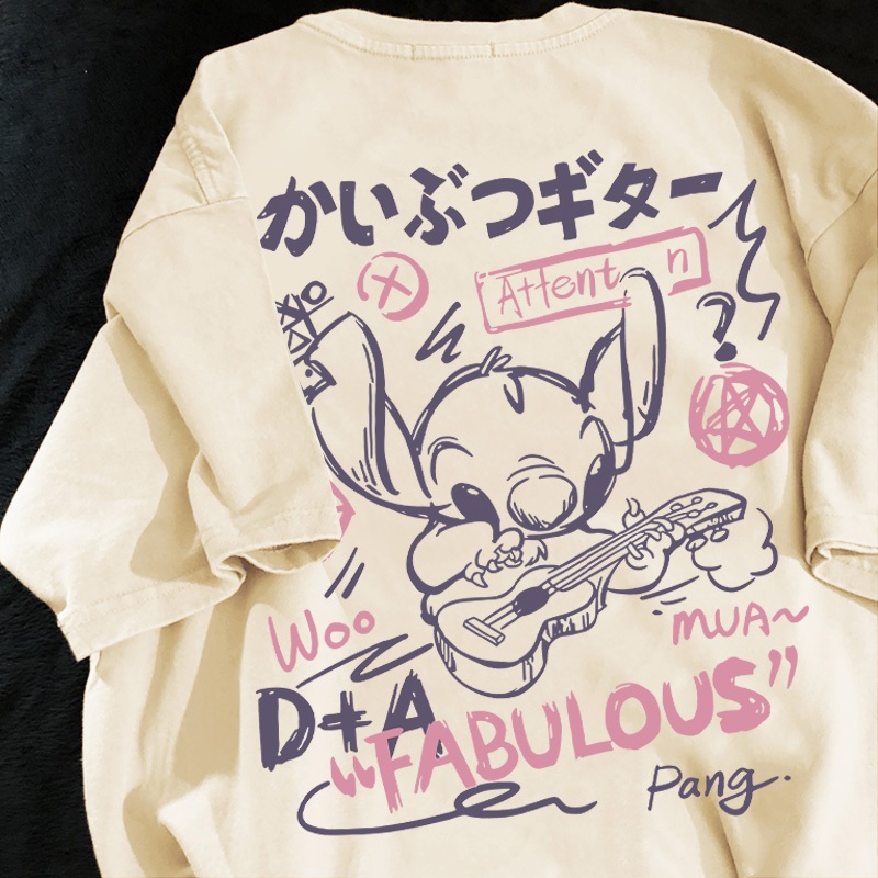 春夏必備大T 史迪仔T恤 韓國上衣 短袖 oversize 卡通復古t 短t 寬鬆純棉上衣 日常學生穿搭 大尺碼女裝