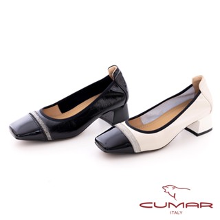 【CUMAR】排鑽拼接小香風粗跟鞋724-509