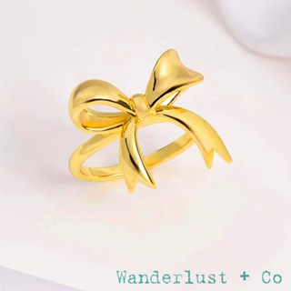 Wanderlust+Co 澳洲品牌 立體蝴蝶結戒指 亮面金色戒指 Bow Gold