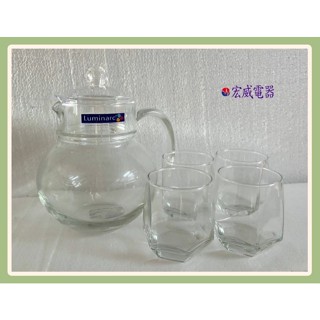茶壺】Luminarc 法國樂美雅 玻璃冷水壺杯組 壺1.3L 杯260ml (壺蓋為耐熱塑膠) SP-9910