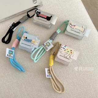ins韓國皮紋翻蓋貓咪小狗耳機包適用於AirPods4代 3代 Pro2 1代 2代保護殼 蘋果無線藍牙耳機保護套