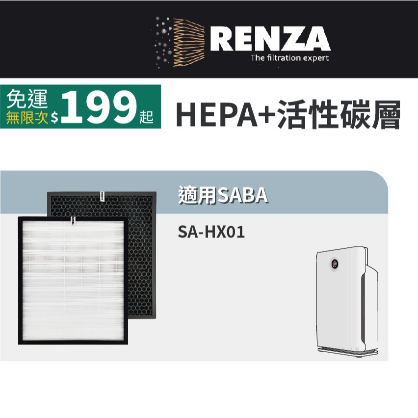 適用SABA SA-HX01 SAHX01 HX01 PM2.5顯示抗敏空氣清淨機 HEPA濾網活性碳濾網 濾心 濾芯