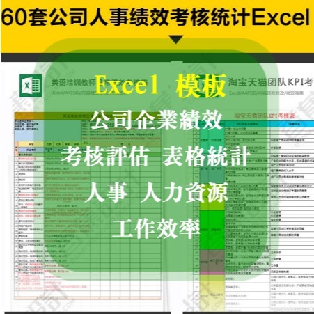 Excel 模板，統計人事，人力資源工作效率 ，公司企業績效、考核評估表格60+