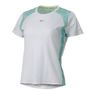 Mizuno 美津濃 女款短袖上衣 吸汗快乾 反光燙印 印花昇華 白 J2TAA71001