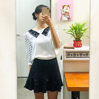 【 歐佳麗服飾 】正韓 可愛領亮片造型點點上衣 韓國女裝