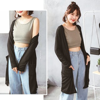 「M~XL。臺灣現貨」5色 竹節棉 口袋開襟長版薄外套 (O1015)