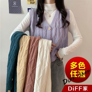 【DIFF】韓版V領單排扣針織背心 毛衣 背心外套 女裝 衣服 長袖t恤 保暖上衣 秋冬女裝 發熱衣【J359】