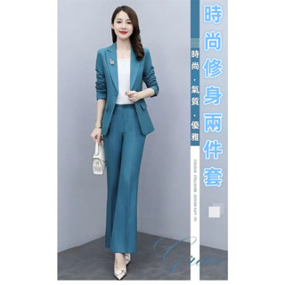 YG-服飾 名媛小香風 西裝 職業御姐 闊腿褲 兩件套裝大碼西裝 韓版穿搭必備 西裝 外套 抗皺 寬鬆 休閒 素面 西裝