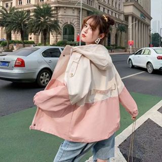 連帽外套 風衣外套 春秋外套 中大尺碼外套S-XL工裝外套女 春秋新款薄夾克韓版寬鬆學生洋氣百搭上衣805