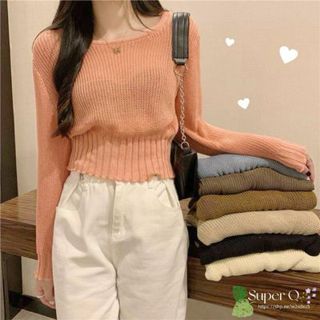 【Super Q】#58078針織上衣 短款長袖上衣 女生上衣 針織修身 女秋冬韓版秋季復古氣質