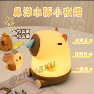 🔥臺灣現貨 卡皮巴拉小夜燈 水豚小夜燈 鼻涕卡皮巴拉 拍拍燈 寶寶夜燈 交換禮物 拍拍燈 氣氛燈 床頭燈 夜燈 生日禮物