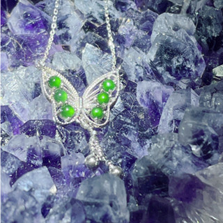 眼緣坊 天然 翡翠 A貨 s925銀 蝴蝶🦋項鍊 高冰玻璃辣綠 鑲嵌 瓜地馬拉 純天然 蝴蝶 項鍊 高雄鳳山現貨