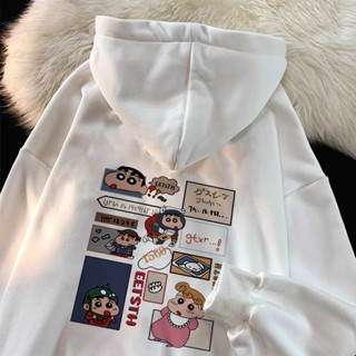 Daiwing 帽t 蠟筆小新 長袖 卡通 大學t 寬鬆 連帽衛衣 復古風 oversize ins外套女 秋冬女裝