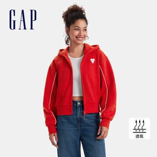 Gap 女裝 Logo刺繡刷毛連帽外套 碳素軟磨系列-紅色(604327)