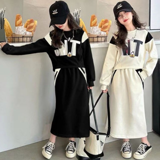 🎉 女童半身裙套裝春秋季韓版中大童兒童時尚休閒長袖衛衣裙子兩件套