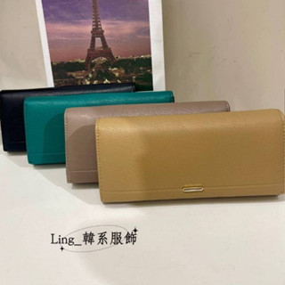 【Ling】質感金釦設計立體皮革紋路隱形磁吸式磁釦式素色皮夾錢包卡夾長夾