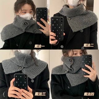 FUXI 披肩女 含羊毛套頭圍脖 脖套 圍巾 韓版素色百搭護頸針織披肩 配飾 女生保暖圍巾