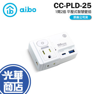 aibo 鈞嵐 CC-PLD-25 1開2插 平壓式高溫斷電智慧壁插 GaN 氮化鎵 PD 25W 快充 USB 光華