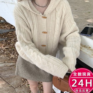 【梨卡】隔日到貨 女裝 連帽 毛衣 針織 外套 秋天外套 冬天外套 秋冬外套 秋冬穿搭 女生DR4299【現貨24H】