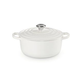 LE CREUSET 典藏琺瑯鑄鐵圓鍋20cm(棉花白-鋼頭、內鍋白)