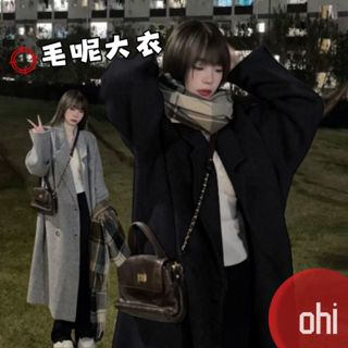 【ohi】赫本風韓系爆款 高階感呢子大衣 毛呢長袖外套 外套女 秋冬百搭外套 女生外套 女裝 GCS521