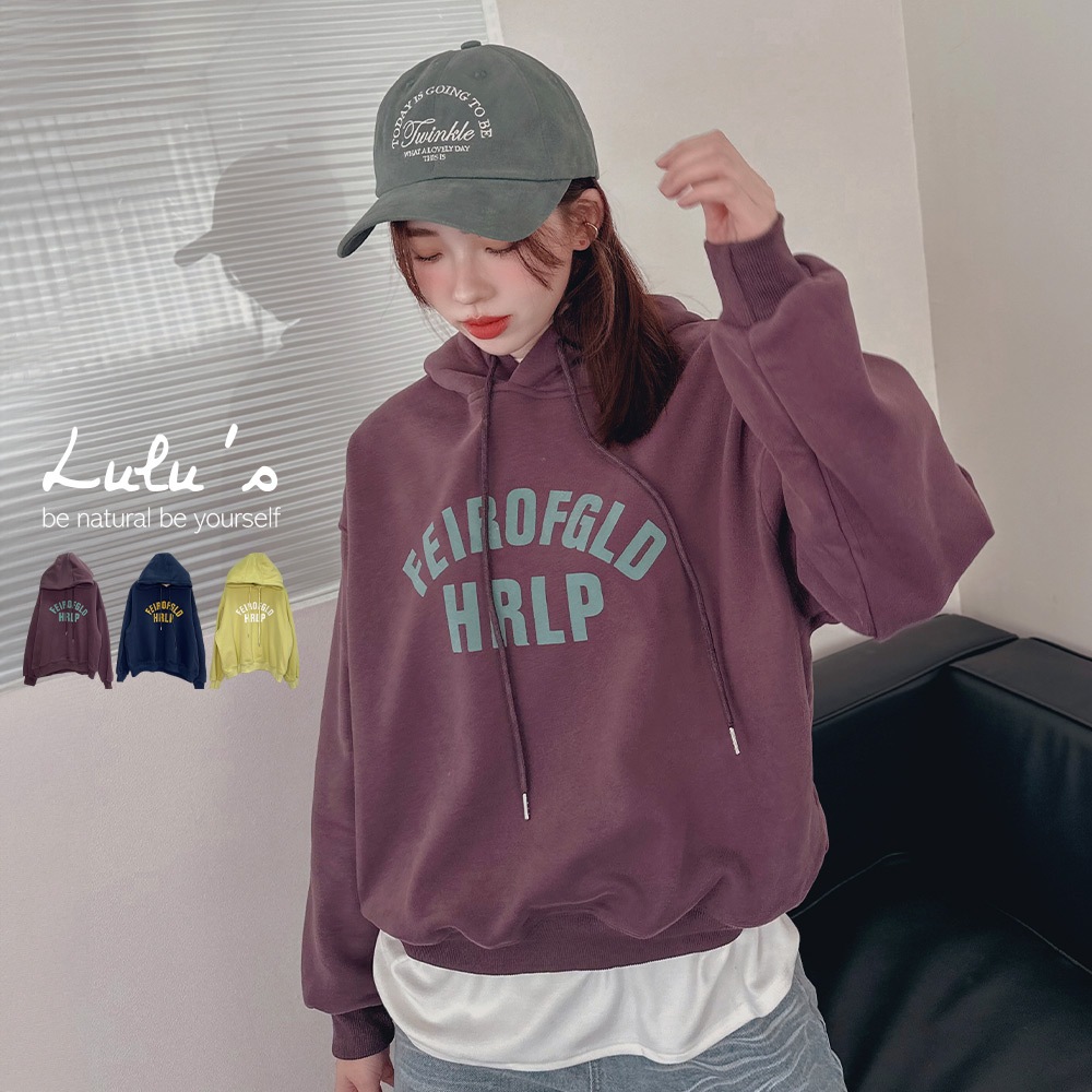 LULUS/撞色英字內刷絨連帽上衣３色【A01240741】241114