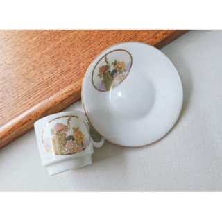 老木青|早期近新日本描金邊雀鳥杯盤組 孔雀杯組 咖啡杯組 老件收藏