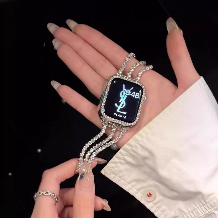 ins金屬蹦迪鏈條錶帶 Applewatch s10錶帶 蘋果SE錶帶 iwatchS9/8/7錶帶 45mm閃亮錶帶