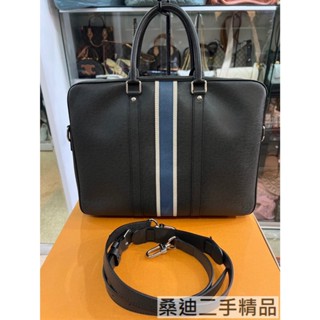 LV 男用公事包 十字紋牛皮手提/斜背二用包