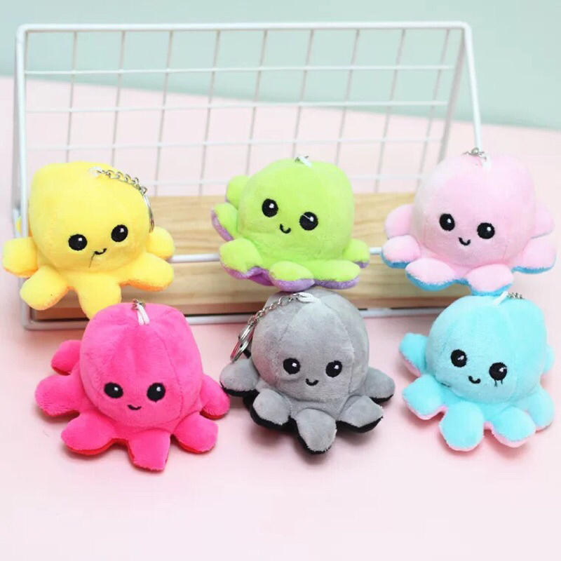 ｛Qiao}出清 現貨✨可愛變臉小章魚 🐙兩面章魚翻轉 章魚鑰匙圈鑰匙扣（台灣出貨）