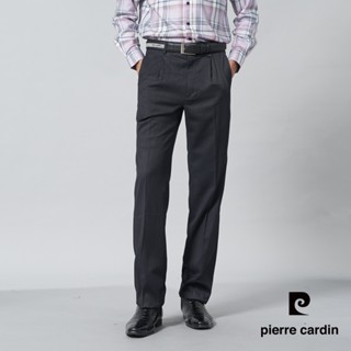 【pierre cardin皮爾卡登】男裝 暗緹花打褶西裝長褲-深灰色 (5245841-98)