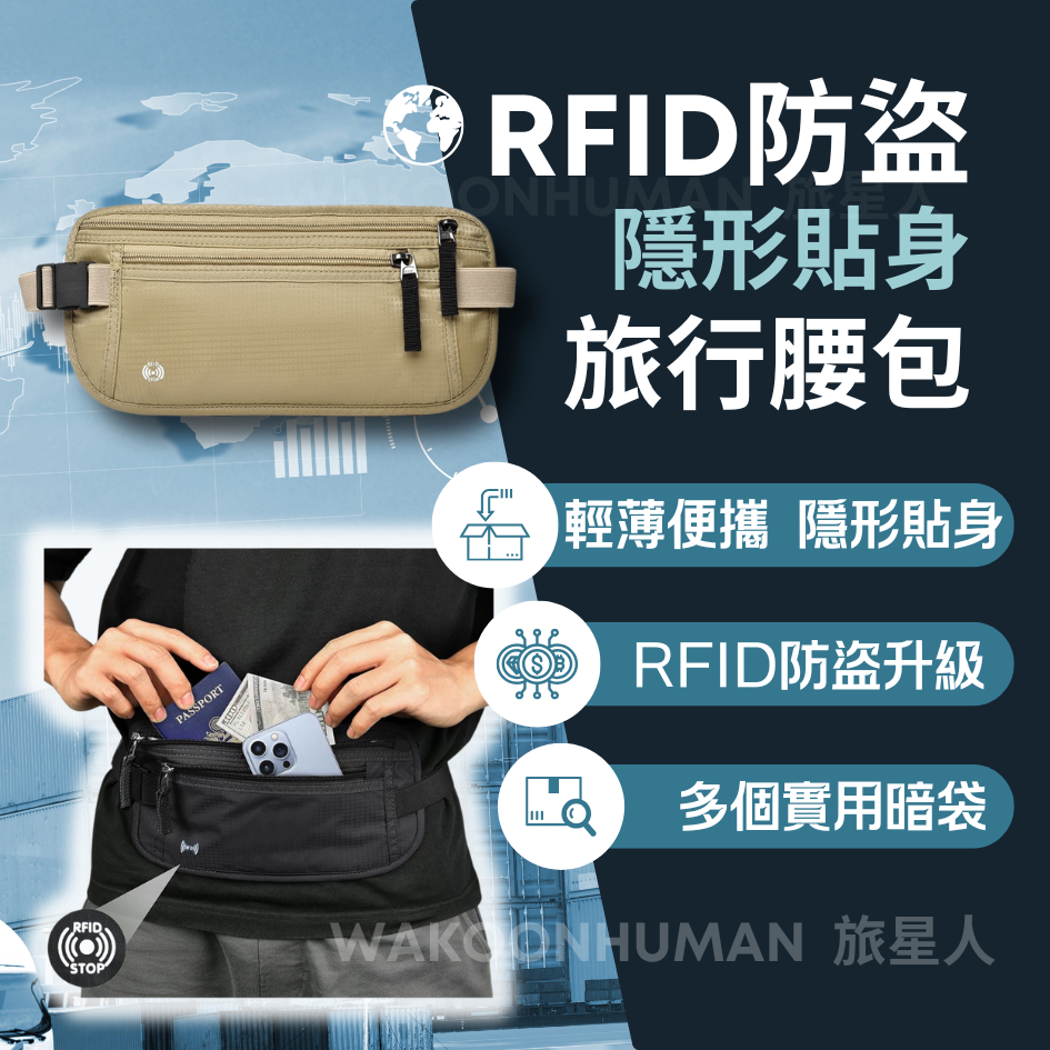 🛸台灣現貨 RFID防盜腰包 隱形腰包 RFID防盜包 貼身腰包 護照包 防盜包 歐洲 運動腰包 防扒包 收納包 護照夾