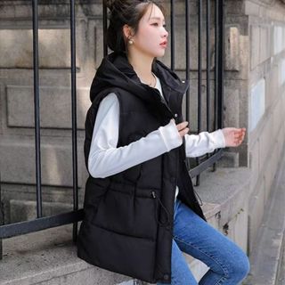 馬甲 背心 無袖外套 中大尺碼假兩件羽絨服 中長款連帽保暖加厚修身外套1F016.6886胖胖美依