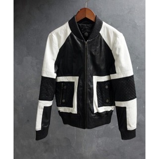 香港品牌 The Eighty Twenty 80/20 女款 黑與白 翻領騎士 羊皮 真皮皮衣 F號
