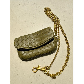 二手正品 Bottega Veneta 12.5x8cm橄欖綠 經典 休閒 零錢包 腰包