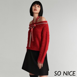 SO NICE【特惠】蝴蝶結兩穿一字領上衣｜都會時尚女裝【93330006】