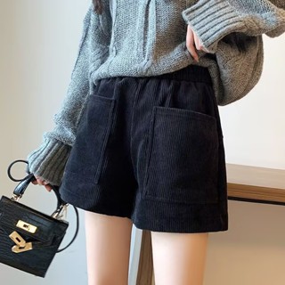 FUXI 燈芯絨短褲女 闊腿短褲 秋冬加厚短褲 靴褲 韓版寬鬆顯瘦熱褲 休閒短褲 女生短褲 褲子