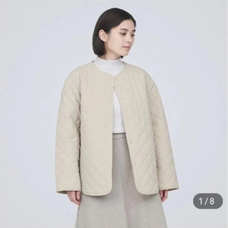 MUJI 無印良品【全新、象牙白M】女👩聚酯纖維可水洗刺縫外套