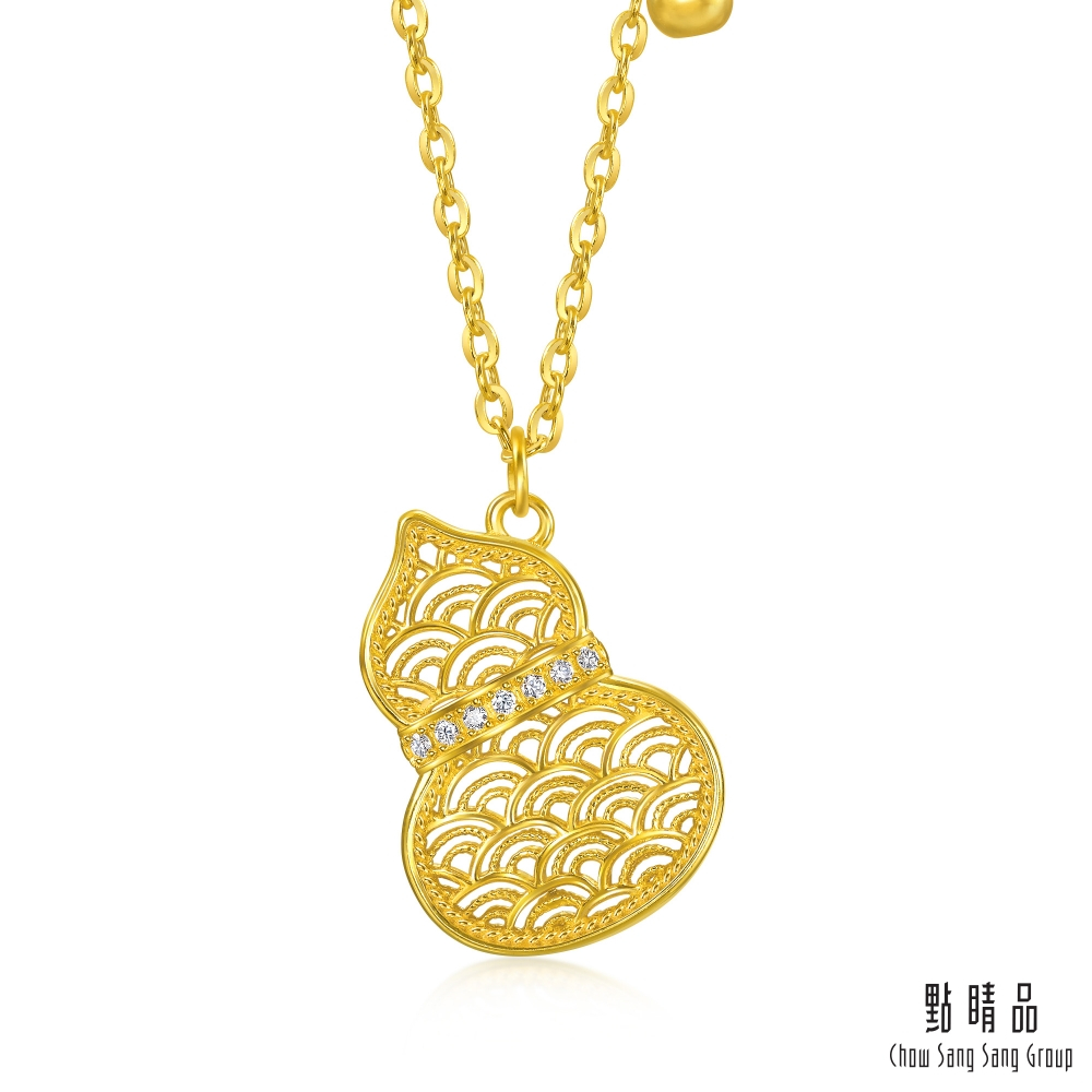 點睛品 水波紋葫蘆 黃金鑽石項鍊 雙11