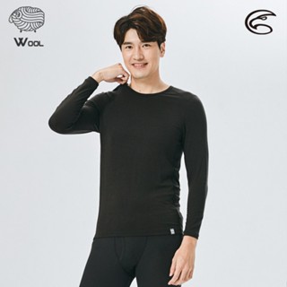 ADISI 男美麗諾混紡羊毛圓領彈性保暖衣 AU2521001【濃墨黑】(S-2XL) / 抗靜電 抑菌消臭 發熱衣