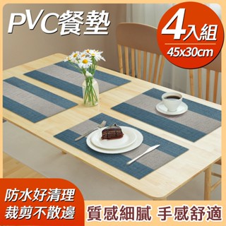ECHAIN TECH 餐墊 PVC餐墊 PVC隔熱墊 簡約棉麻 防水墊 防燙墊 隔餐墊 茶臺墊-4入組經典藍
