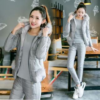 小香風套裝 休閒套裝 兩件套 韓國 時尚薄荷綠羽絨服套裝女年新版冬裝名媛氣質高腰半身裙兩件套 兩件式 韓國 女生套裝 7
