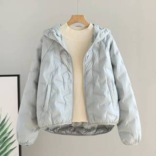 【免運】連帽羽絨服 輕薄羽絨服 短款小個子新款壓花連帽時尚冬季鴨絨保暖棉服外套 寬鬆羽絨外套 百搭外套休閒外套