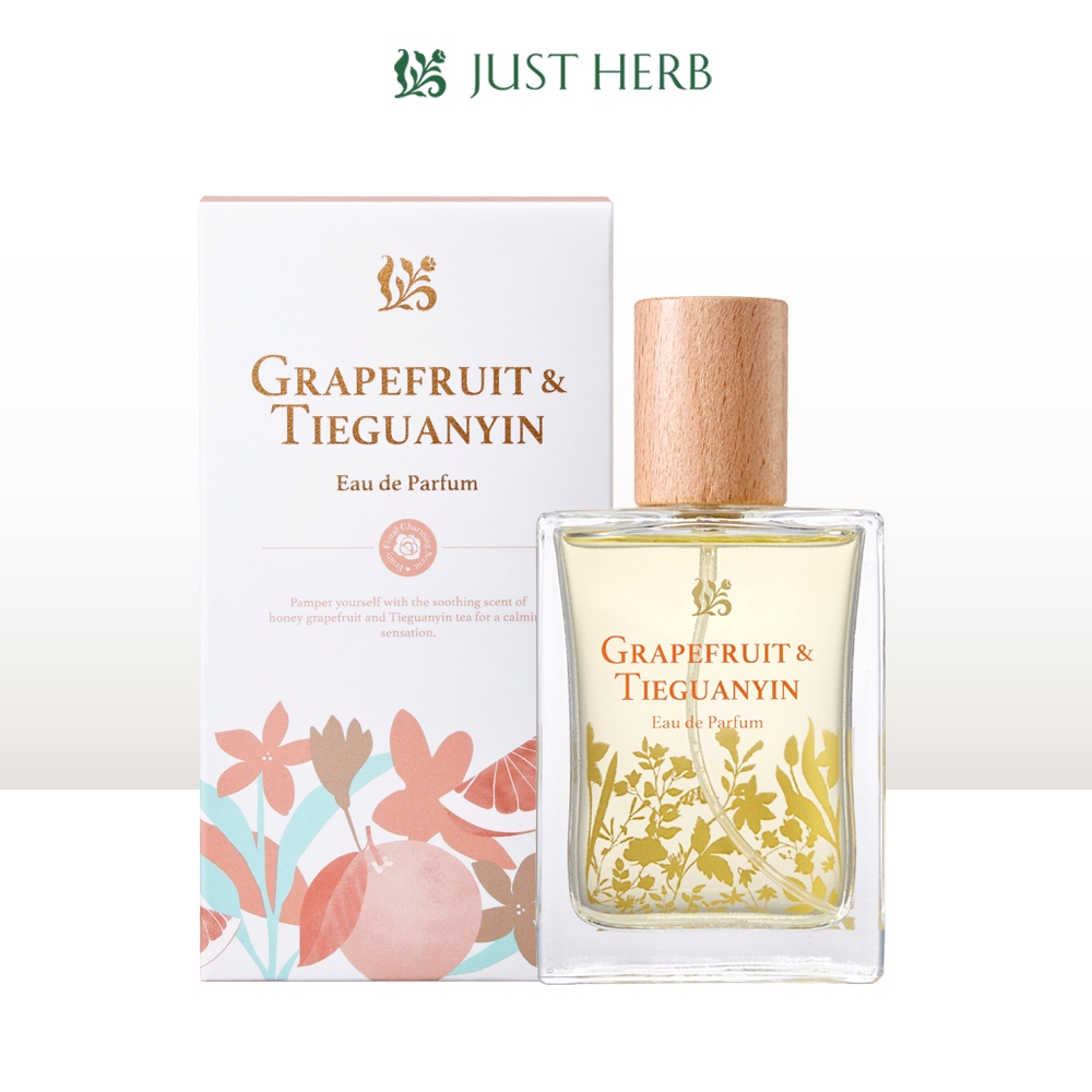 JustHerb香草集 蜜柚鐵觀音淡香精50ML 葡萄柚、佛手柑清新綻放，如沏一壺鐵觀音，氤氳茶香交織橙花與茉莉